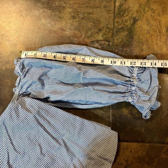 Zara Trafaiuc Collection Off-The-Shoulders Blue White Striped Blouse Medium - Picture 8 of 14
